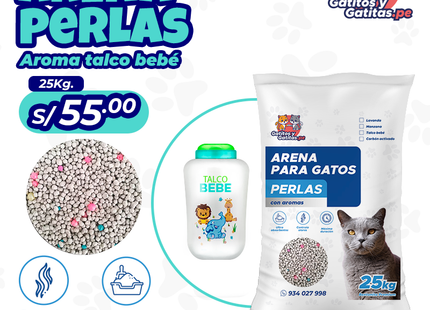 Arena para gatos perlas - Talco bebé