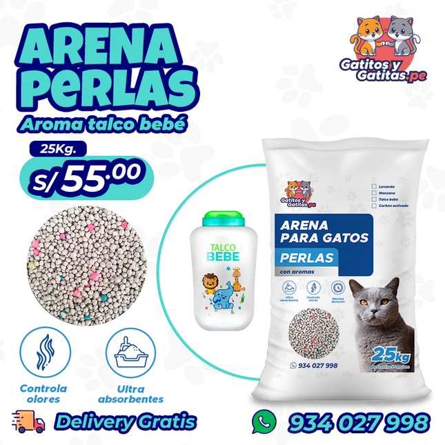 Arena para gatos perlas - Talco bebé