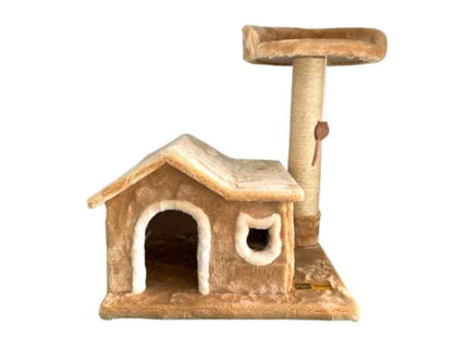 Claws & Paws Rascador p/gato 02 pisos + casa grande (70cm) beige