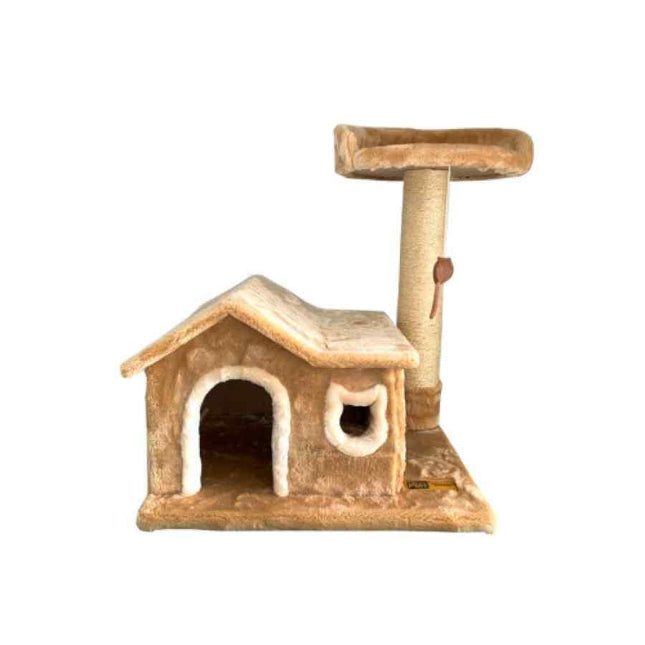 Claws & Paws Rascador p/gato 02 pisos + casa grande (70cm) beige